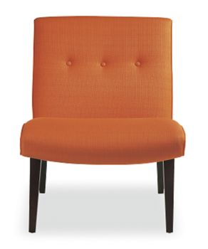 Orange retro slipper chair with ebony stain legs 