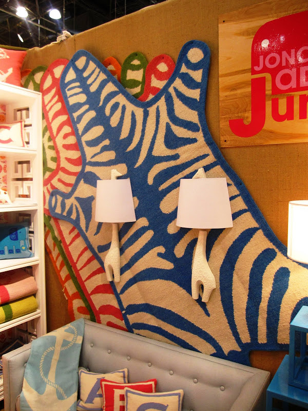 Light blue and pale pink zebra wool rugs from the Jonathan Adler Junior collection at the New York International Gift Fair 