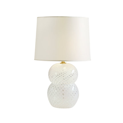 Glass lamp with clear white ribbon trellis pattern reticello from Baker