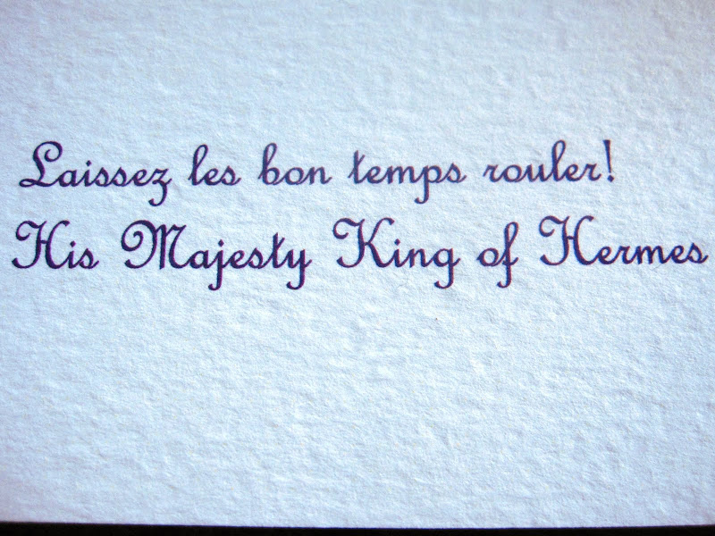 Invitation from the King of Hermes to New Orleans Mardi Gras celebration