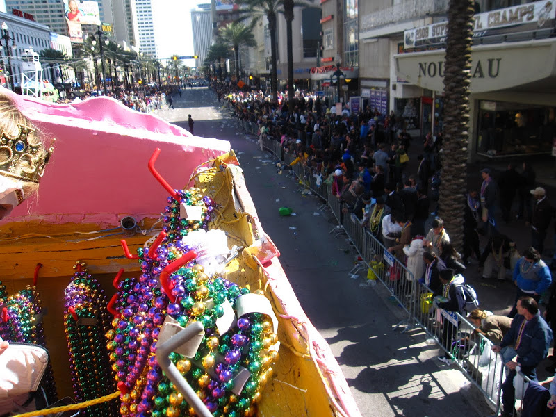 View from the top of a float during a New Orleans Mardi Gras parade