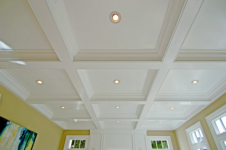 Close up of the coffered ceiling in a living room by Meridith Baer
