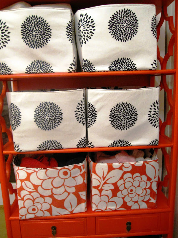 Custom fabric storage boxes in a nursery