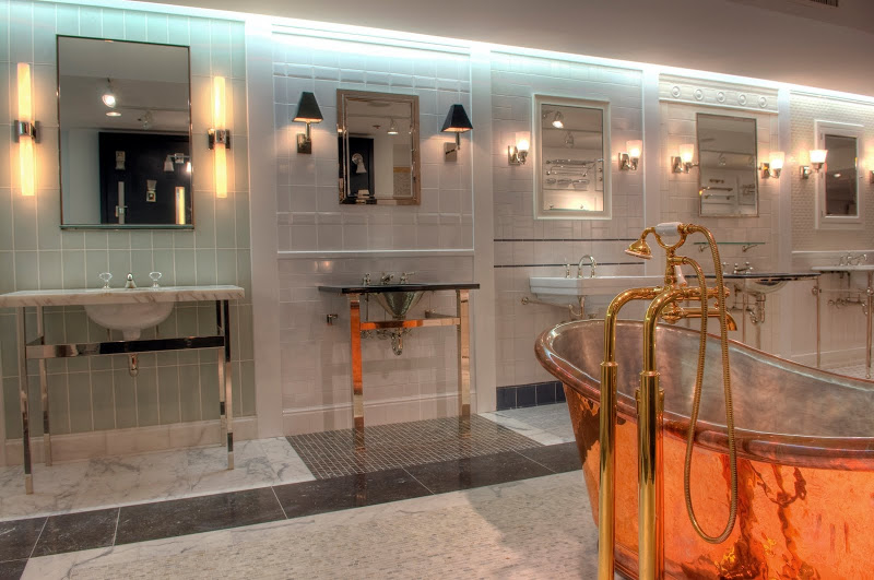 Copper freestanding tub in Waterworks flagship store in New York City