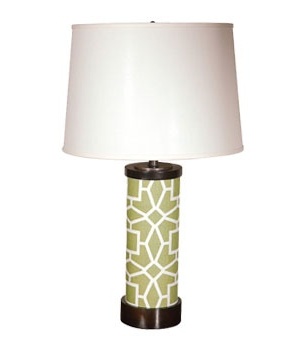 Column lamp upholstered in Peter Dunham "Arabesque" fabric from Hollywood at Home