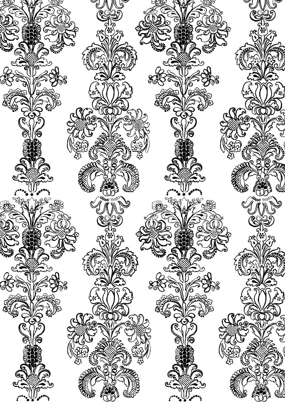 Black and white hand painted floral brocade wallpaper by Madeline Weinrib