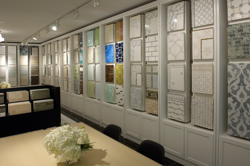 Wall of Waterworks' mosaic and tile samples in their flagship store