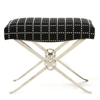 X-bench with iron legs gilt in white gold and a navy and white seat from Downtown