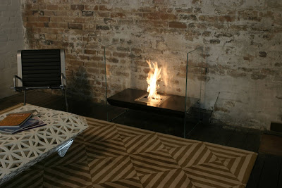 Environmentally friendly fireplace with glass walls and back