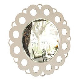 Hand carved and painted round white mirror from Wandrlust