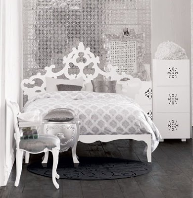 White laser cut headboard from Brocade Home