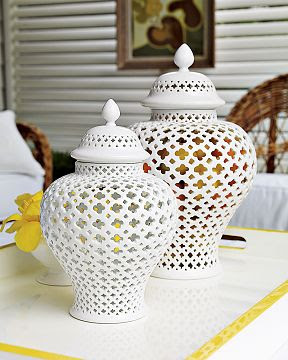 White pierced ginger jars from William Sonoma Home