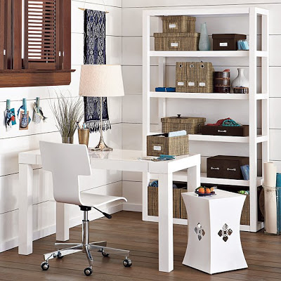 White Parsons desk with drawers from West Elm