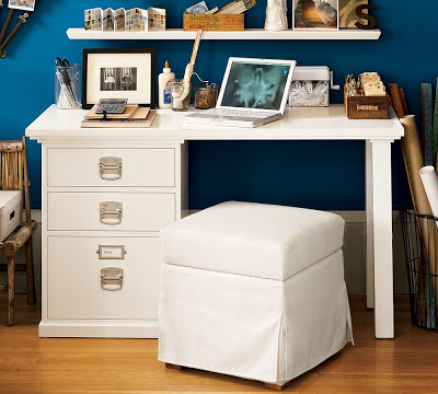 Wood desk with three drawer cabinet case from Pottery Barn