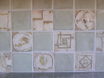 Custom artist designed tiles in Julie's kitchen