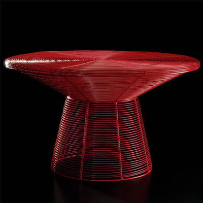 Red steel wire coffee table from designer Stephen Burks from Zwello