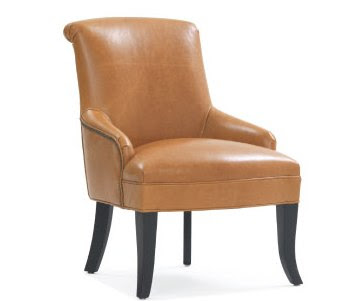 Tan leather chair with nail head trim from Mitchell Gold & Bob Williams 