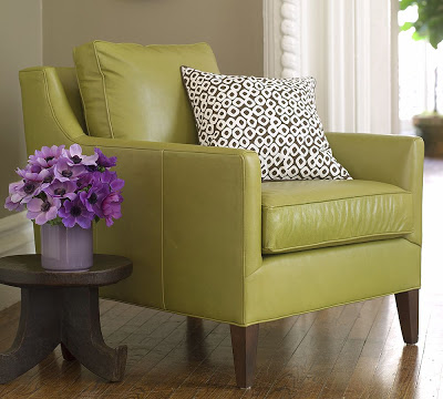 Green leather armchair from Pottery Barn