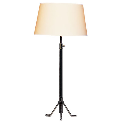 Leather desk lamp with a white lamp shade from Croft & Little