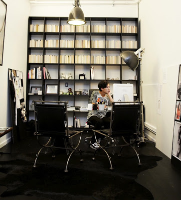 Todd Selby's photo of a New York fashion designer in his black and white workspace
