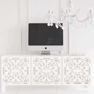 White lace cut media storage from Brocade Home