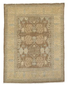 Tan and blue Asian tribal carpet inspired rug from William Sonoma Home