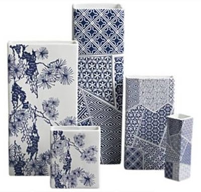 Blue and white Asian inspired porcelain vases from Crate and Barrel