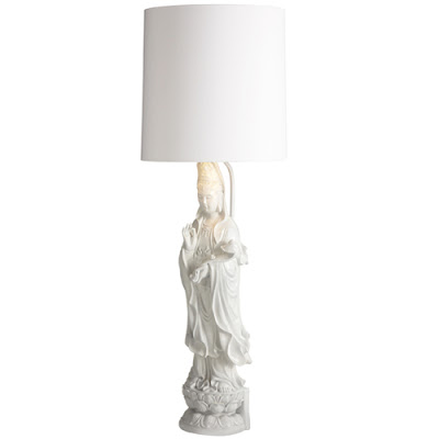 Resin table lamp sculpted in the form of an Asian goddess from Wandrlust