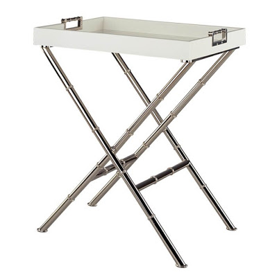 Tray table with X-base and polished nickel bamboo style legs from Plantation