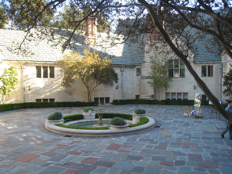Greystone Estate's main courtyard features a large round fountain
