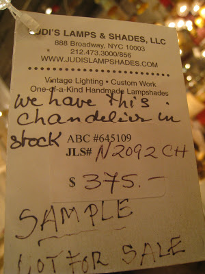 Note on the price tag of a tiered teardrop lamp from Judi's Lamps & Shades 