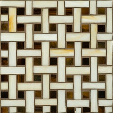 Erin Adams for Ann Sacks large basket weave glass mosaic tile in transparent light beige and dark brown