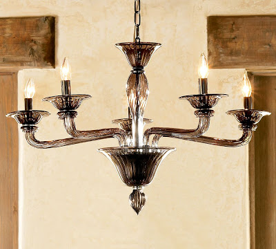 Five arm chandelier made of smoked glass from Pottery Barn