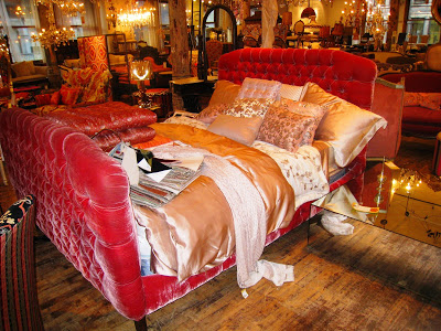 Pink velvet tufted upholstered bed from ABC Carpet & Home