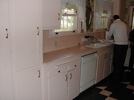 Pink kitchen prior to remodeling by Newman & Wolen Design