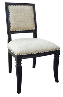 black wood finish, raffia upholstery fabric side chair with carved detail from Mecox Gardens