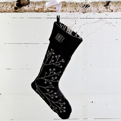 Black stocking with a beaded branch from West Elm
