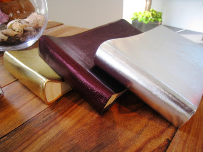 Small metallic gold, silver and plum photo albums from Persimmon