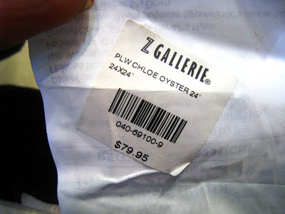 Price tag on a cream and chocolate velvet floral pillow from Z Gallerie