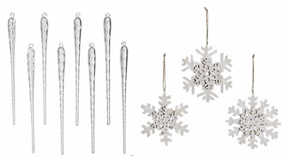 Icicle and snowflake Christmas tree ornaments from Crate & Barrel