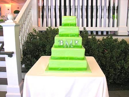Green five tier wedding cake