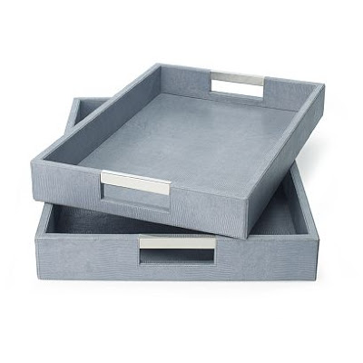 William Sonoma Home's light blue chambray Embossed Lizard Leather Tray
