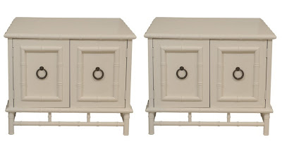 Two faux bamboo side tables with round loop pulls from Pieces