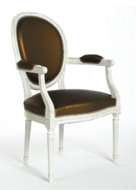 French made fauteuil chair with white finish and brown upholstered fabric from Pieces