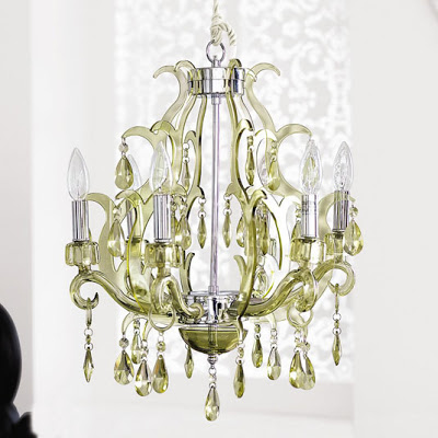 Green steel, acrylic and glass chandelier from Brocade Home