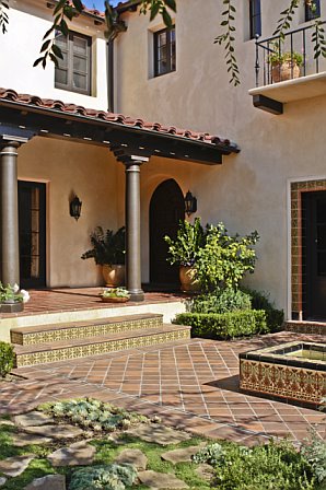 Front door and courtyard of a Cheviot Hills home after remodeling
