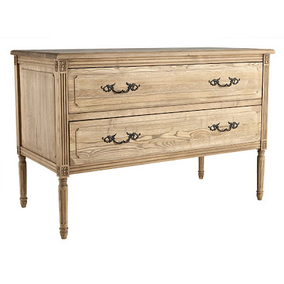 Louis XVI style two drawer dresser with fluted legs and made of natural Chinese oak from Wisteria
