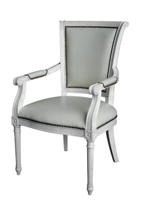 Directoire style hand carved wood upholstered armchair from Maison Luxe