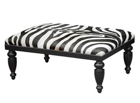 Zebra upholstered hardwood ottoman from Maison Luxe