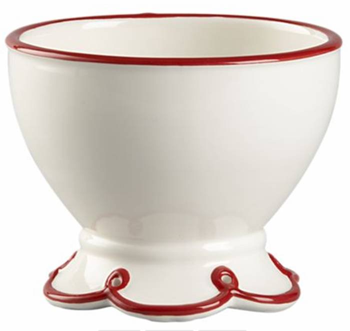 Red and white bowl with scalloped footing from Crate & Barrel